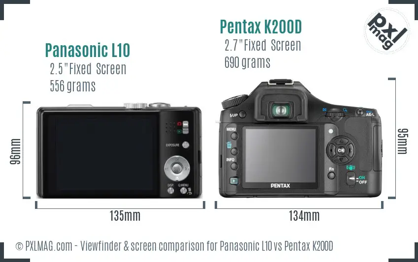 Panasonic L10 vs Pentax K200D Screen and Viewfinder comparison