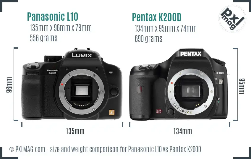 Panasonic L10 vs Pentax K200D size comparison