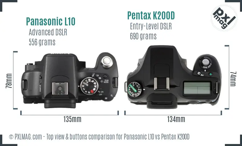 Panasonic L10 vs Pentax K200D top view buttons comparison