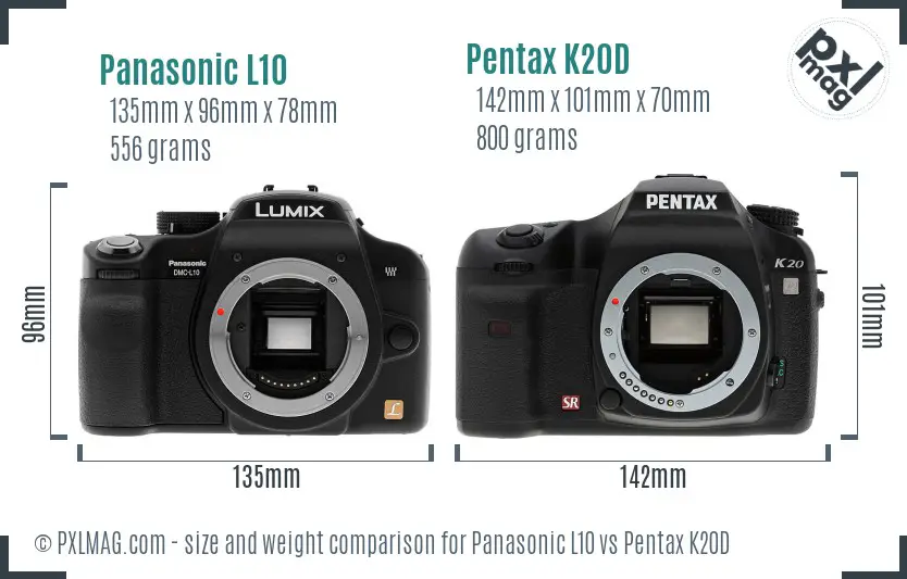 Panasonic L10 vs Pentax K20D size comparison