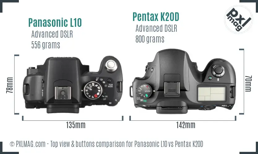Panasonic L10 vs Pentax K20D top view buttons comparison