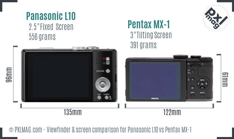 Panasonic L10 vs Pentax MX-1 Screen and Viewfinder comparison