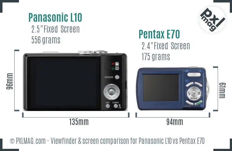 Panasonic L10 vs Pentax E70 Screen and Viewfinder comparison