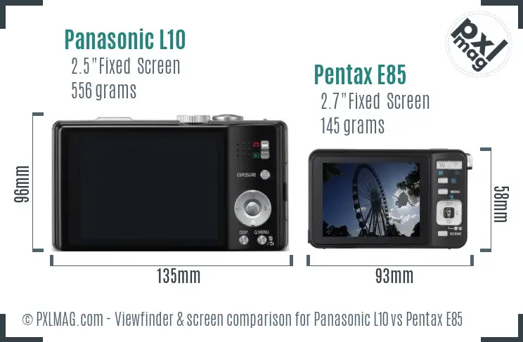 Panasonic L10 vs Pentax E85 Screen and Viewfinder comparison