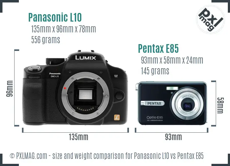 Panasonic L10 vs Pentax E85 size comparison