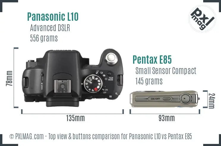 Panasonic L10 vs Pentax E85 top view buttons comparison
