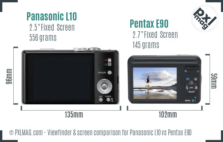 Panasonic L10 vs Pentax E90 Screen and Viewfinder comparison