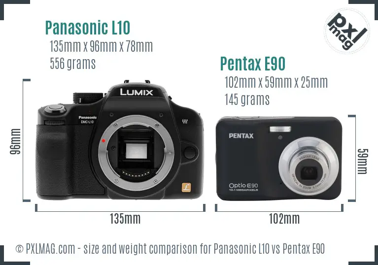 Panasonic L10 vs Pentax E90 size comparison