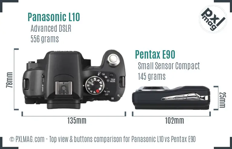 Panasonic L10 vs Pentax E90 top view buttons comparison