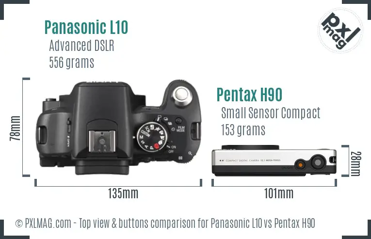 Panasonic L10 vs Pentax H90 top view buttons comparison