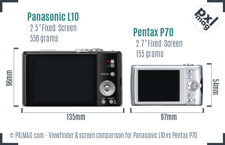 Panasonic L10 vs Pentax P70 Screen and Viewfinder comparison