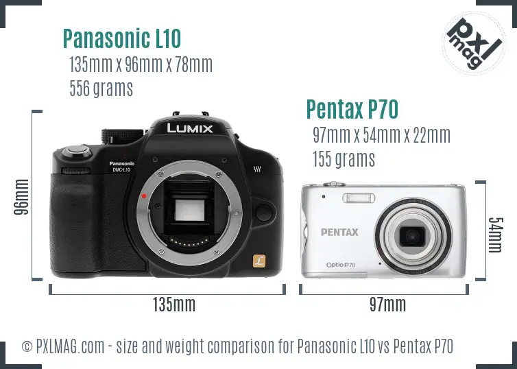 Panasonic L10 vs Pentax P70 size comparison