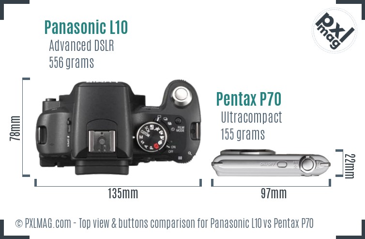 Panasonic L10 vs Pentax P70 top view buttons comparison