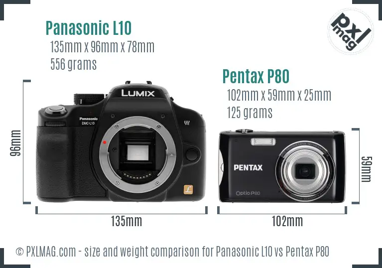 Panasonic L10 vs Pentax P80 size comparison