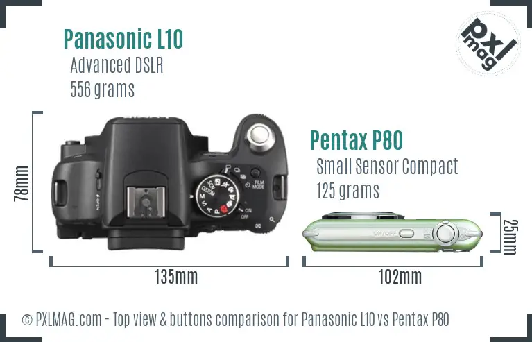 Panasonic L10 vs Pentax P80 top view buttons comparison