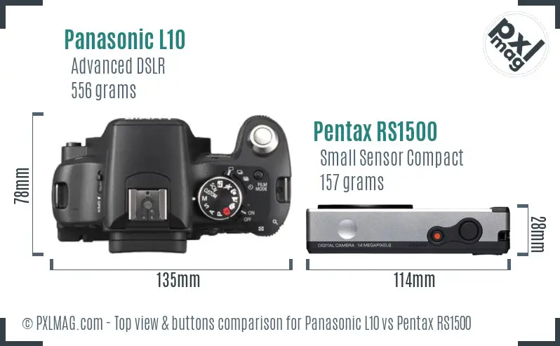 Panasonic L10 vs Pentax RS1500 top view buttons comparison