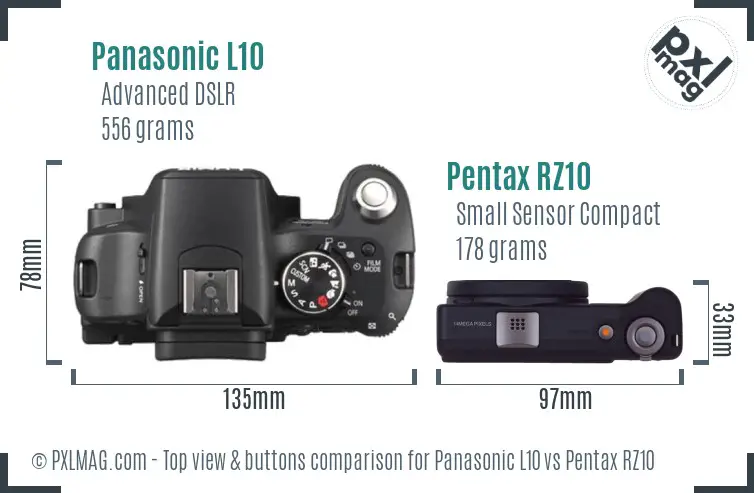 Panasonic L10 vs Pentax RZ10 top view buttons comparison