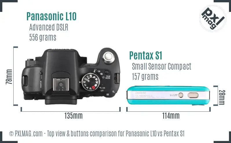 Panasonic L10 vs Pentax S1 top view buttons comparison