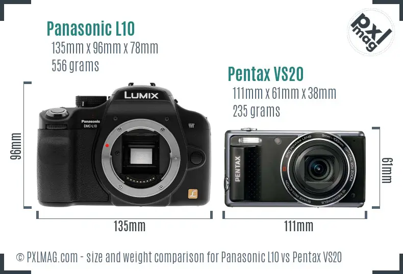 Panasonic L10 vs Pentax VS20 size comparison