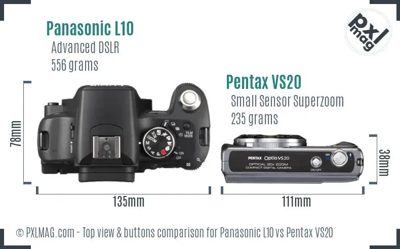 Panasonic L10 vs Pentax VS20 top view buttons comparison