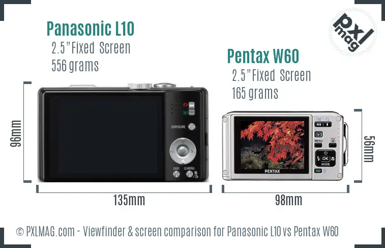 Panasonic L10 vs Pentax W60 Screen and Viewfinder comparison