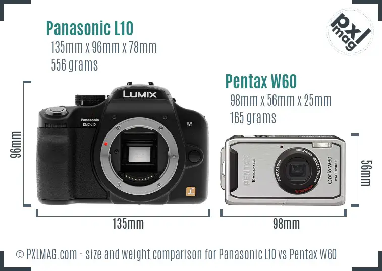 Panasonic L10 vs Pentax W60 size comparison