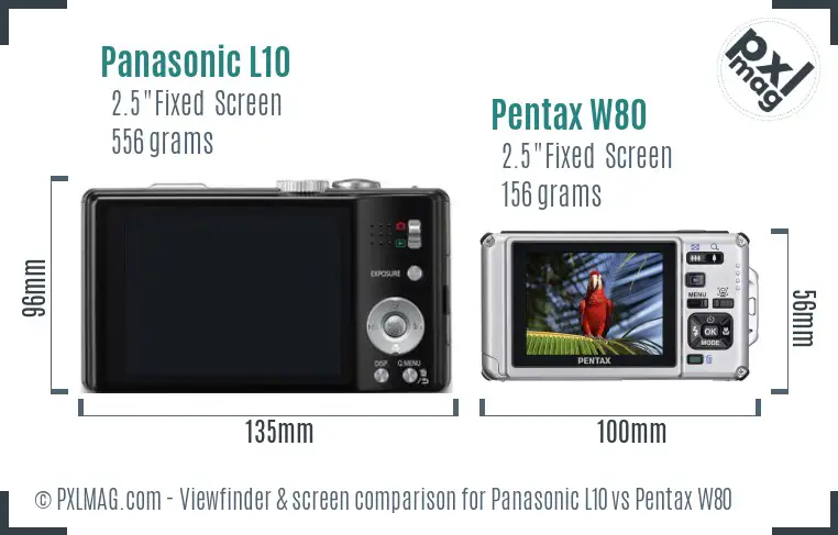 Panasonic L10 vs Pentax W80 Screen and Viewfinder comparison