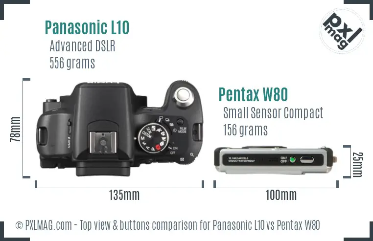 Panasonic L10 vs Pentax W80 top view buttons comparison