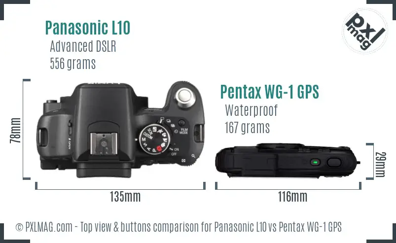 Panasonic L10 vs Pentax WG-1 GPS top view buttons comparison