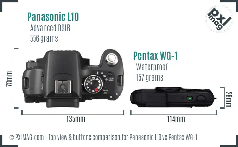Panasonic L10 vs Pentax WG-1 top view buttons comparison