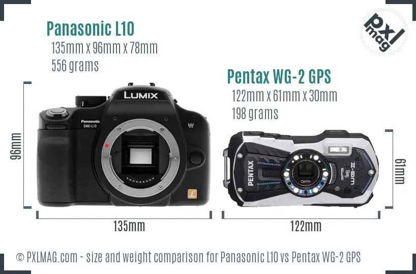 Panasonic L10 vs Pentax WG-2 GPS size comparison
