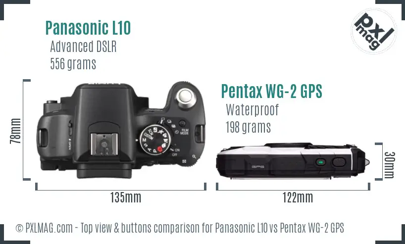Panasonic L10 vs Pentax WG-2 GPS top view buttons comparison