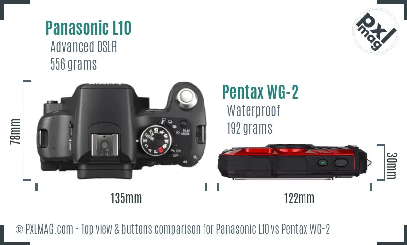 Panasonic L10 vs Pentax WG-2 top view buttons comparison