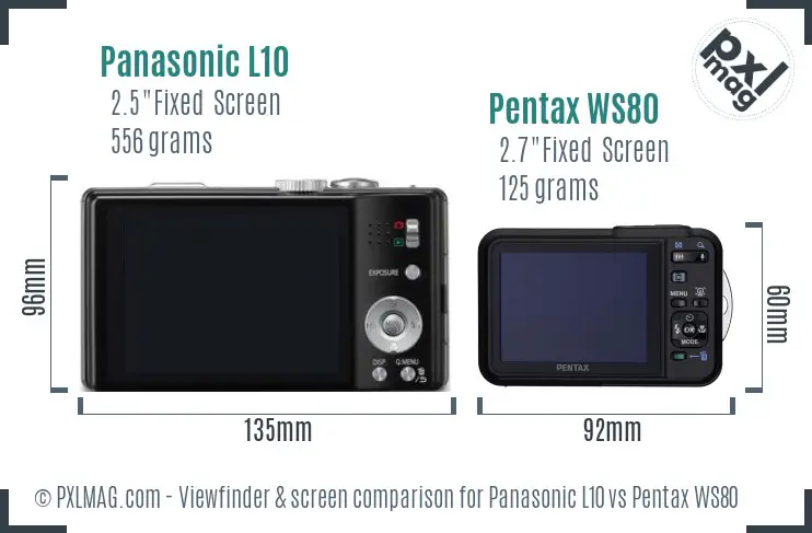 Panasonic L10 vs Pentax WS80 Screen and Viewfinder comparison