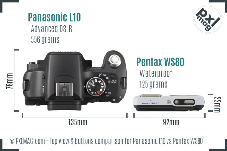 Panasonic L10 vs Pentax WS80 top view buttons comparison
