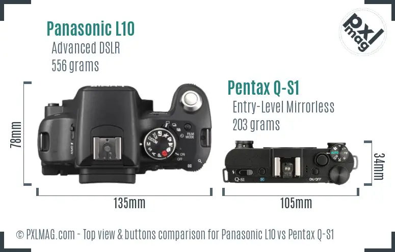Panasonic L10 vs Pentax Q-S1 top view buttons comparison