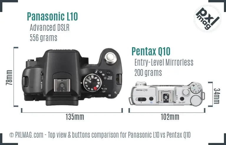 Panasonic L10 vs Pentax Q10 top view buttons comparison