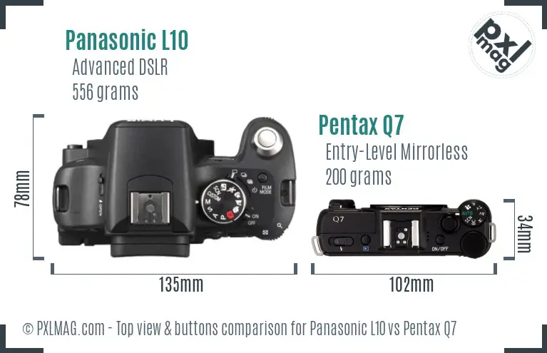 Panasonic L10 vs Pentax Q7 top view buttons comparison