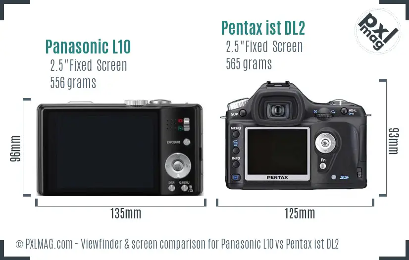 Panasonic L10 vs Pentax ist DL2 Screen and Viewfinder comparison