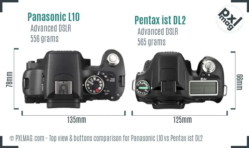 Panasonic L10 vs Pentax ist DL2 top view buttons comparison