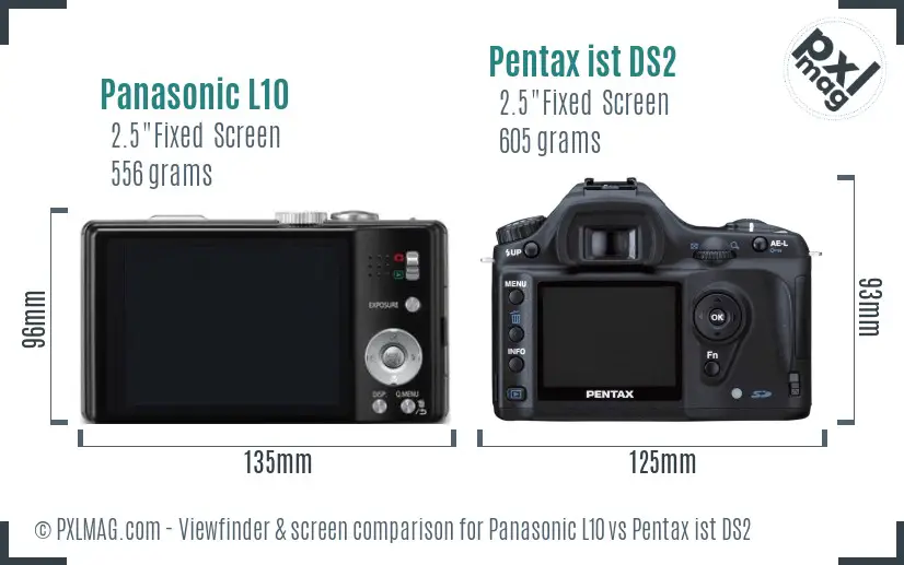 Panasonic L10 vs Pentax ist DS2 Screen and Viewfinder comparison