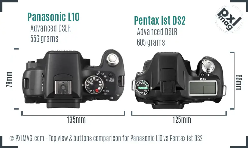 Panasonic L10 vs Pentax ist DS2 top view buttons comparison