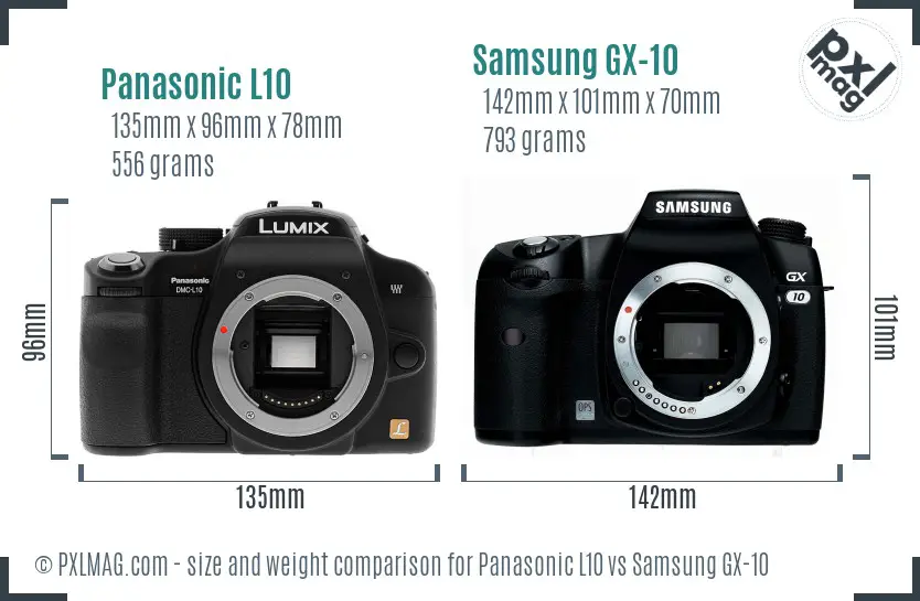 Panasonic L10 vs Samsung GX-10 size comparison