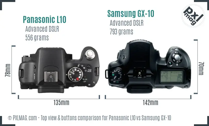Panasonic L10 vs Samsung GX-10 top view buttons comparison