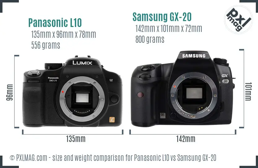 Panasonic L10 vs Samsung GX-20 size comparison