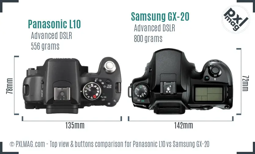 Panasonic L10 vs Samsung GX-20 top view buttons comparison