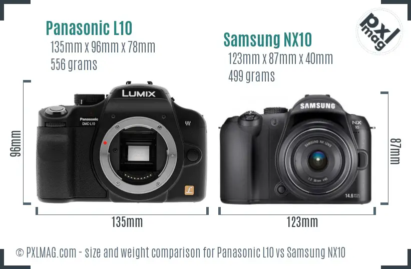Panasonic L10 vs Samsung NX10 size comparison