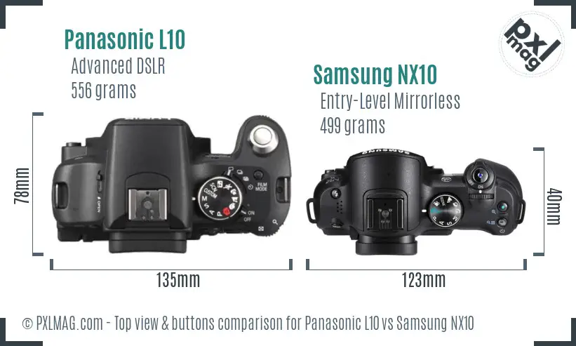 Panasonic L10 vs Samsung NX10 top view buttons comparison