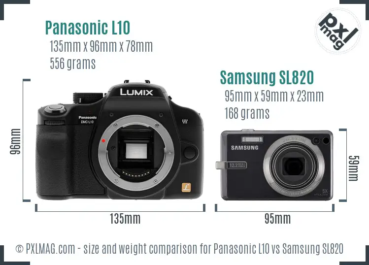 Panasonic L10 vs Samsung SL820 size comparison
