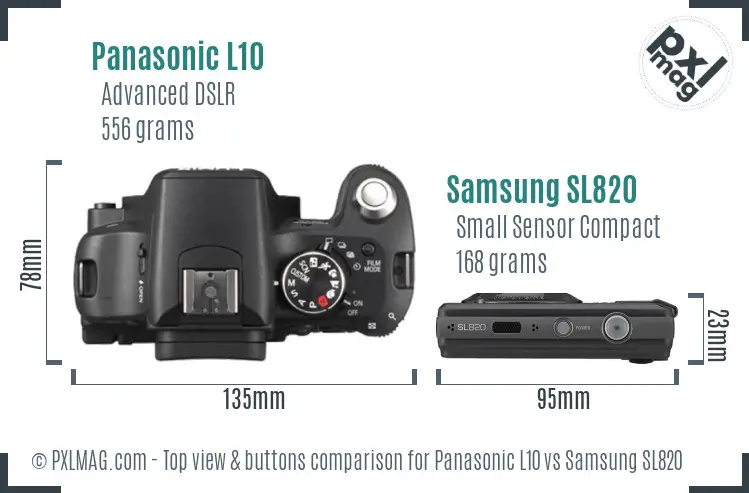 Panasonic L10 vs Samsung SL820 top view buttons comparison